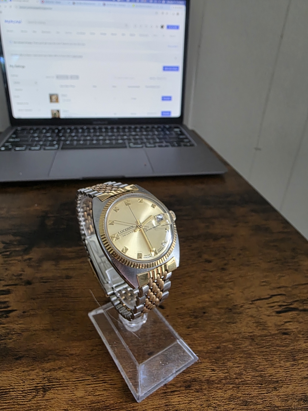 Gold-Tone Men's Dress Watch with Two-Tone Bracelet